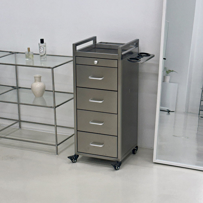 누스 스틸 미용 츄레이 미용실 트레이 가위정리대 웨건 트롤리 미드센추리 모던 메탈, 5+1단, 실버(STS200)