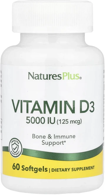 NaturesPlus 비타민D3 125mcg(5000IU) 소프트젤 60정, NaturesPlus비타민D3125mcg5000IU소프, 1개 - 쿠팡
