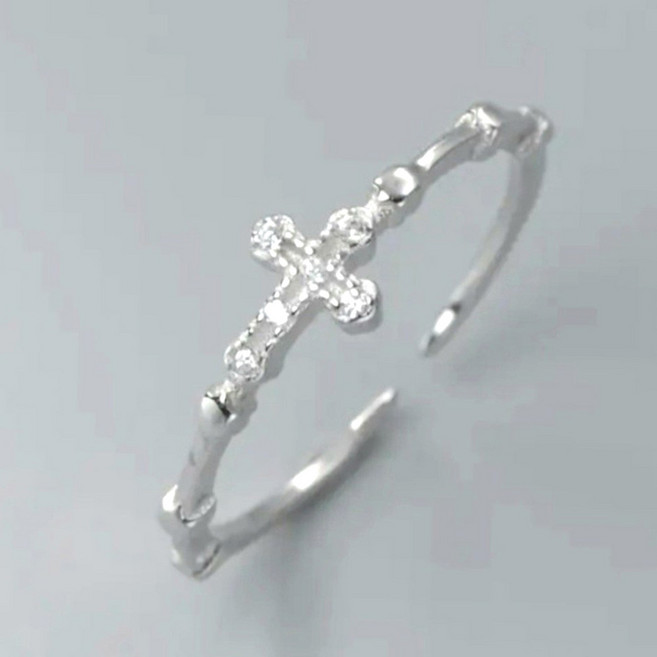 웰리나 십자가 큐빅 레이어드 오픈반지