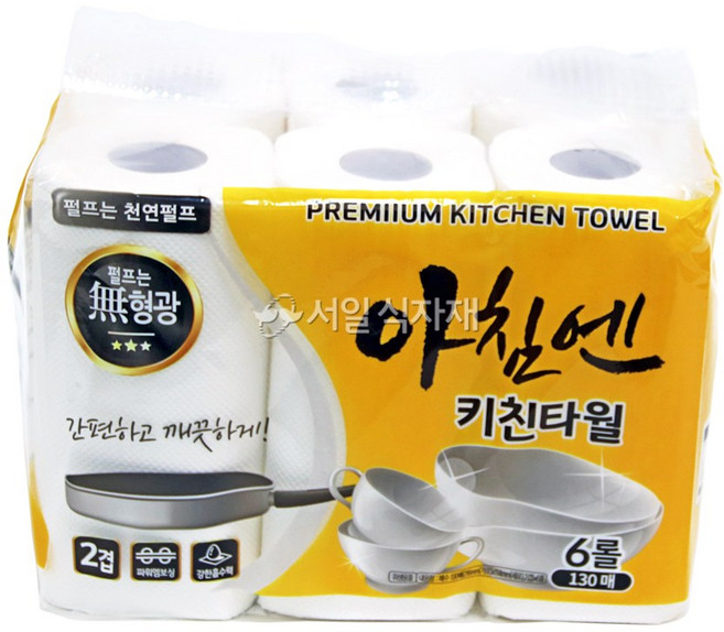 아침엔 키친타월 130매, 6개입, 4개