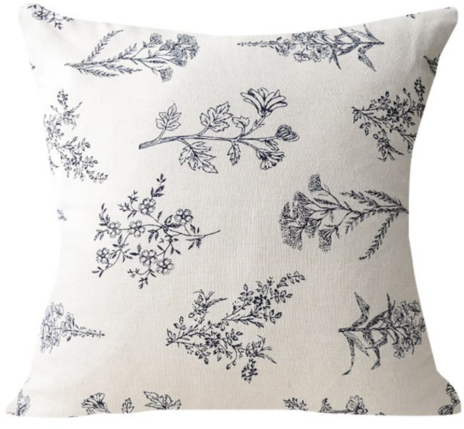 더스케치 드로잉플라워 쿠션 방석, 아이보리