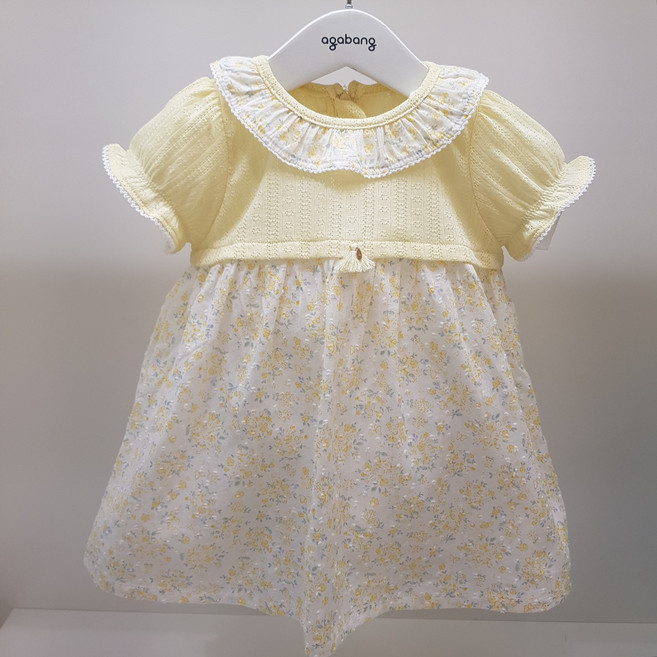 아가방 여름 베이비페어 화사한핏 유아 반팔 원피스 여아 아일렛 니트 반소매 플라워 드레스 옐로우 외출복 백일복 돌복 아기옷 / 백일드레스로도 좋은 드레스핏이 완성 아기 원피스