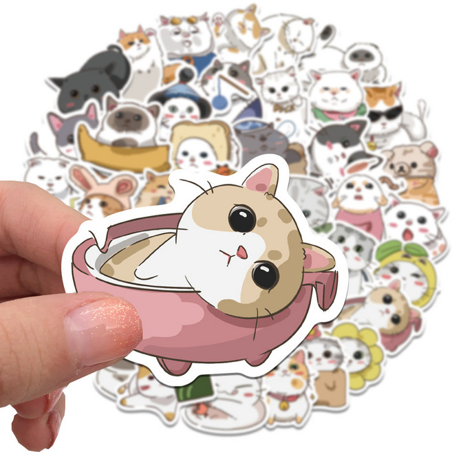 귀여운 고양이 스티커 감성 방수 리무버블 스티커 다꾸 노트북 핸드폰 캐리어 다이어리 꾸미기 스티커, 62매, 고양이3