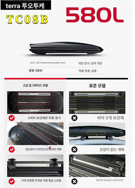 SUV 전용 대용량 루프박스 초슬림 확장형 강화 수납함 차량용 지붕 여행 가방, 1개, 580LTC08B