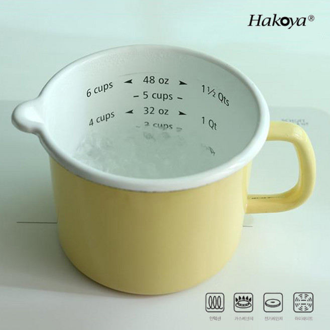 하코야/법랑 원형 핸디포트 15cm (라지사이즈 주둥이형)/밀크팬/소스팬/조미료스토커/보관용기, 1개, HAK-0150 옐로우