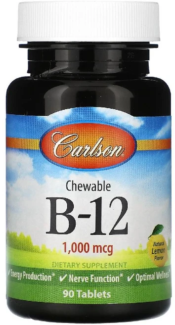 칼슨 츄어블 비타민B-12 레몬 1000mcg 90정, 1개 - 쿠팡