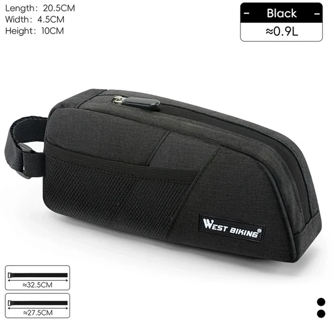 [호환] 웨스트 바이킹 자전거 탑 튜브 백 0.9L 휴대용 사이클링 프론트 프레임 삼각형 가방 경량 그래블 로, 01 Black, 1개