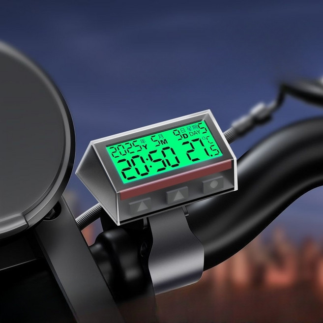 태양광충전 방수 온도표시 시계 자전거 오토바이 설치용, 레드나이트