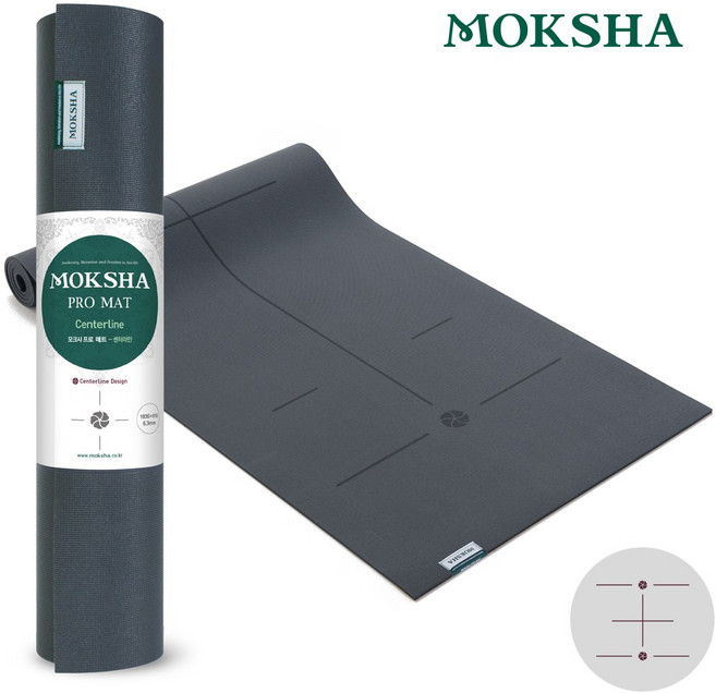 모크샤 프로 요가매트 센터라인- 대만산 고밀도 매트, 그레이, 1개