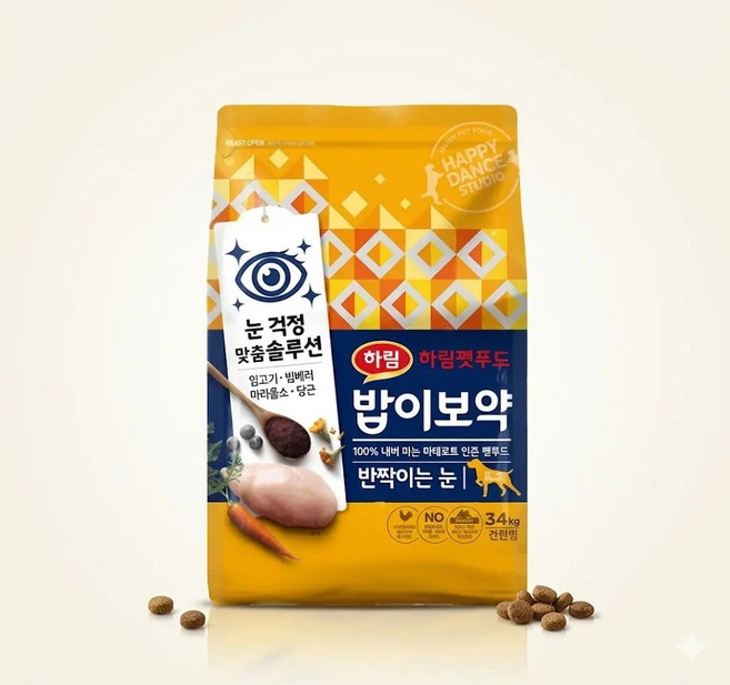 하림펫푸드 건강맞춤 밥이보약 강아지사료 신제품 DOG 반짝이는 눈 3.4kg, 눈 건강, 1개