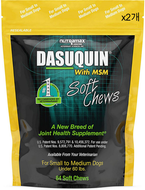 뉴트라맥스 Dasuquin 소형 중형 강아지 MSM 식이유황 글루코사민 84츄어블 X 2, 80정, 뼈/관절강화, 2개