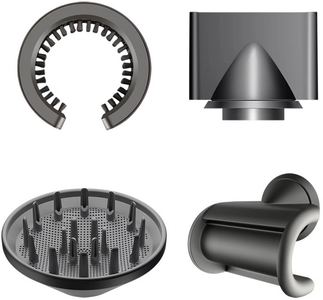 HONG JIN 宏晉 吹風機專用磁吸吹嘴配件組 (防飛翹造型/烘罩風嘴) 沙龍級快速造型, 1個, 360°-清潔刷