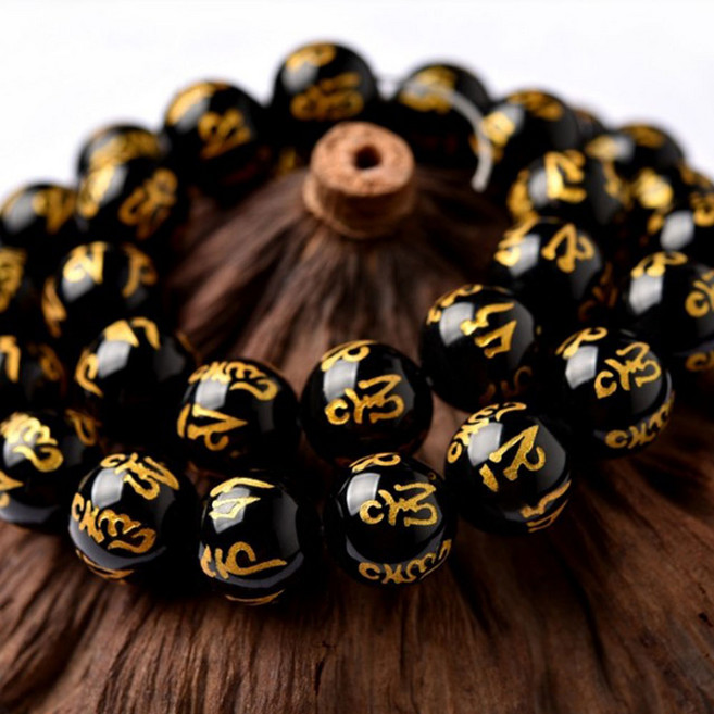 육자진언 염주 팔찌 불교 소원 기도 묵주, 1개, 블랙 육자진언 9mm