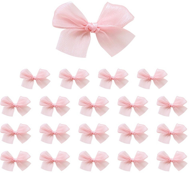 엘블랑꼬 실키 쉬폰 완성 리본 20p 청첩장 리본 묶기 완제품 스티커 청첩장 꾸미기, 핑크