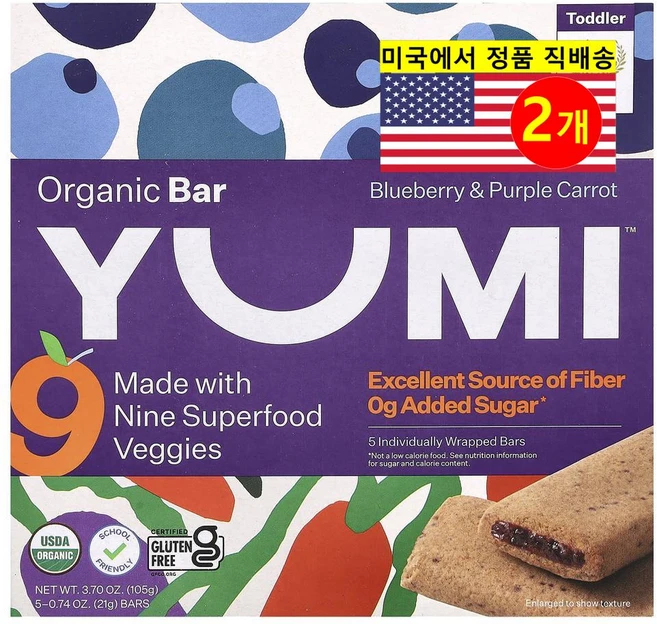 Yumi 2세 이상 어린이용 맛있고 풍부한 영양 공급 오가닉 스낵 바 5개입 21g 1개 - 쿠팡