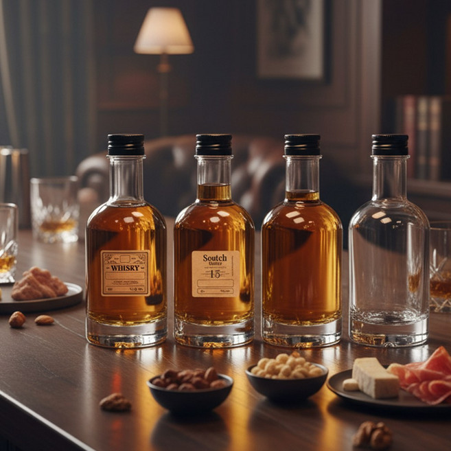 모노 위스키병 200ml 4P세트(속마개 포함) 스크류캡 음료 밀폐유리병, 모노위스키병, 4개