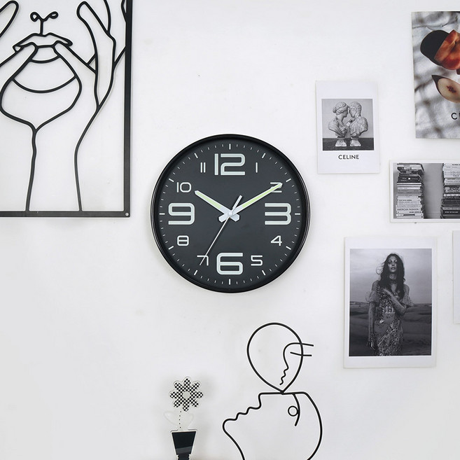 지오샵 인테리어 소품 야간 야광 무소음 벽시계 26, C타입(올블랙)