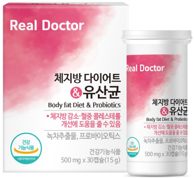 리얼닥터 체지방 다이어트유산균 프로바이오틱스특허 17종 녹차카테킨 체지방감소 콜레스테롤감소, 1개, 30정