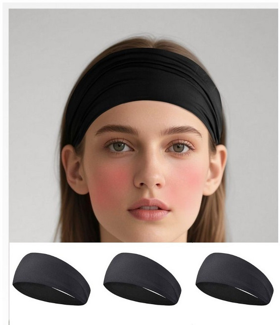 리디아 스포츠 쿨기능성 블랙3P 땀흘림 방지 헤어밴드, 1개