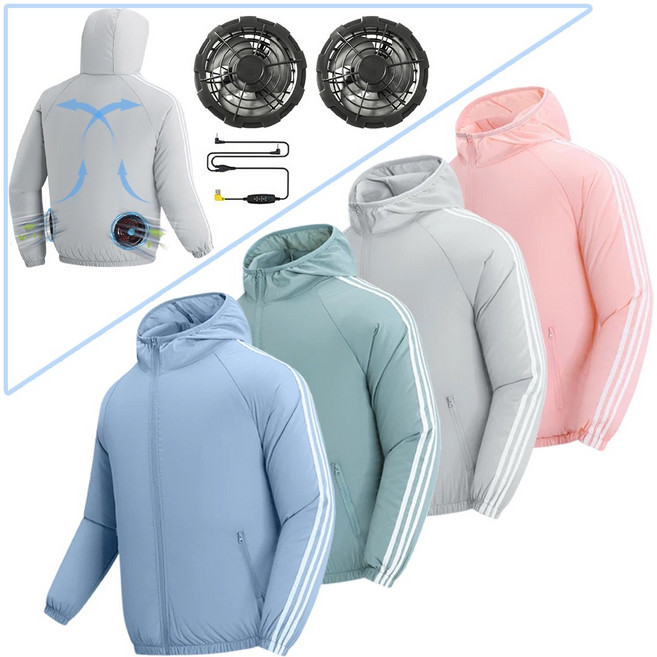 남녀공용 선풍기 조끼 경량 재켓 후드 방수 아이스 쿨링 긴팔 냉풍 얼음 여름 작업복-ACS572