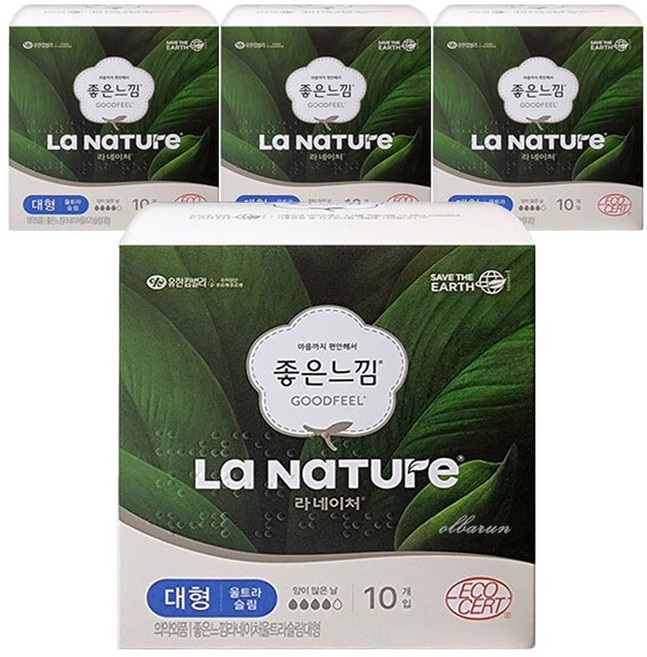 좋은느낌 라네이처 생리대 울트라슬림 날개 대형 10매 x4개 라네이처 시그니처 리뉴얼, 10매입, 4개