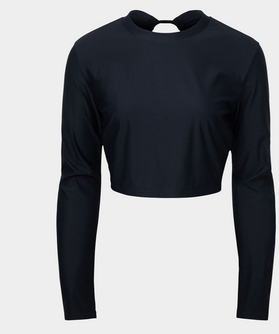 BARREL 航海風露背綁帶短版長袖泳裝上衣, 黑,090/M