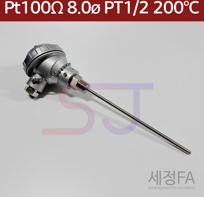온도센서 Pt100 8.0mm 200도 1/2 측온저항체 RTD, 소형, 50mm, 1개