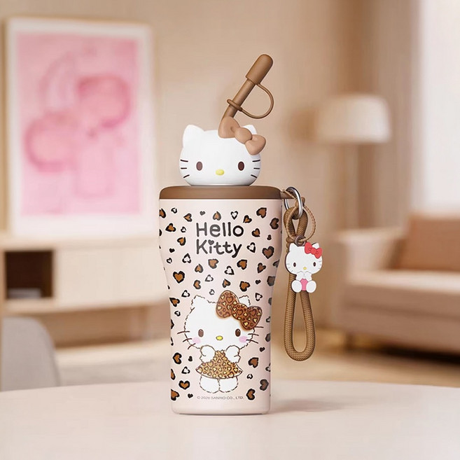 시나모롤 얼굴피규어가 달린 실용적인 빨대 텀블러, 1개, 630ml, 호피(키티)