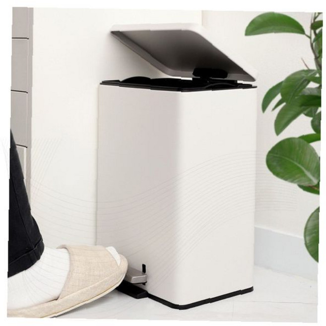 페달 휴지통 스틸 거실 냄새차단 실내 쓰레기통 깔끔 청결, 화이트