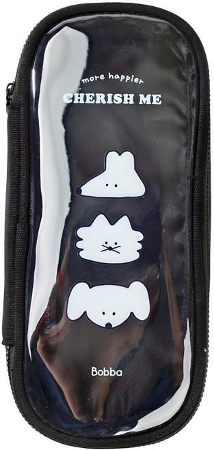 뭉구 8000 보바 pvc 투명커버 펜파우치, 블랙, 1개