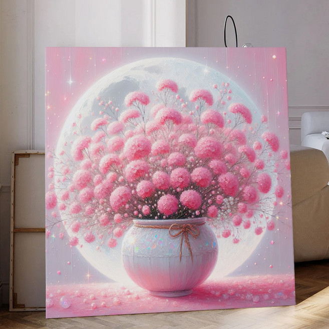 풍수 화월 달항아리 꽃그림 대형액자 복들어오는 캔버스액자 시리즈 11종 12-22, 13.핑크실버문