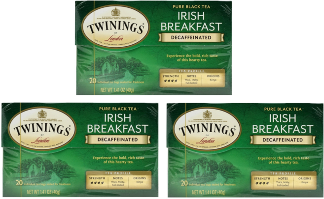 Irish Breakfast Decaffeinated 아이리쉬 블랙퍼스트 디카페인 20티백 Twinings 트와이닝 퓨어 블랙티, 40g, 3개, 20개입