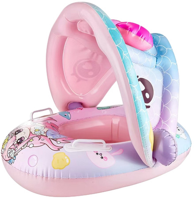 兒童游泳圈 嬰幼兒坐圈 防側翻 彩虹獸造型 1-3歲, 美人魚, 1個