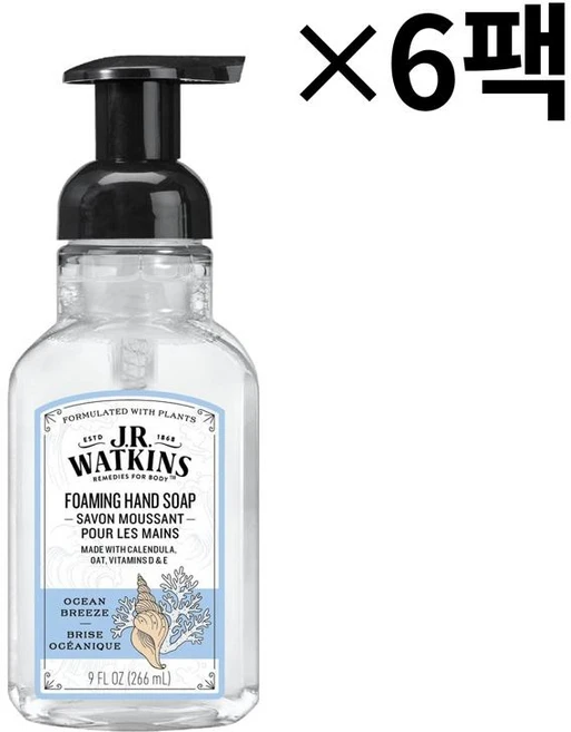 (미국직배) 왓킨스 포밍 핸드워시 266ml 6팩 JR Watkins Foaming Hand Soap Ocean Breeze 6 Pack, 6개 - 쿠팡