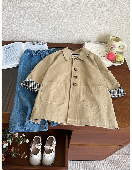 유아트렌치코트 유아싱글트렌치 키즈 봄가을아우터 하객룩 면바바리