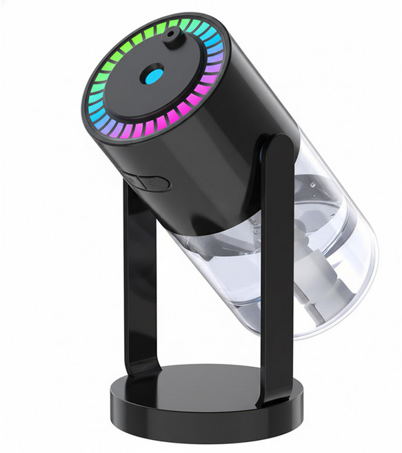 다이아큐브 저소음 탁상용 차량용 초음파 미니 가습기 별빛레이저 조명 분사각도 조절가능 USB 전원 필터 리필 5개, 블랙