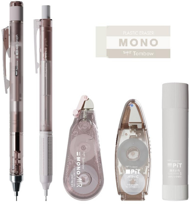 MONO PiT PCC-644BAZ 잠자리 연필 × 문방구 세트 파스텔 글라스 브라운 6점 세트