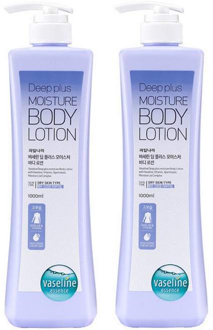 바세린 고보습 바디로션 1000ml 1+1 / 딥플러스 총 2000ml 대용량, 1L, 2세트