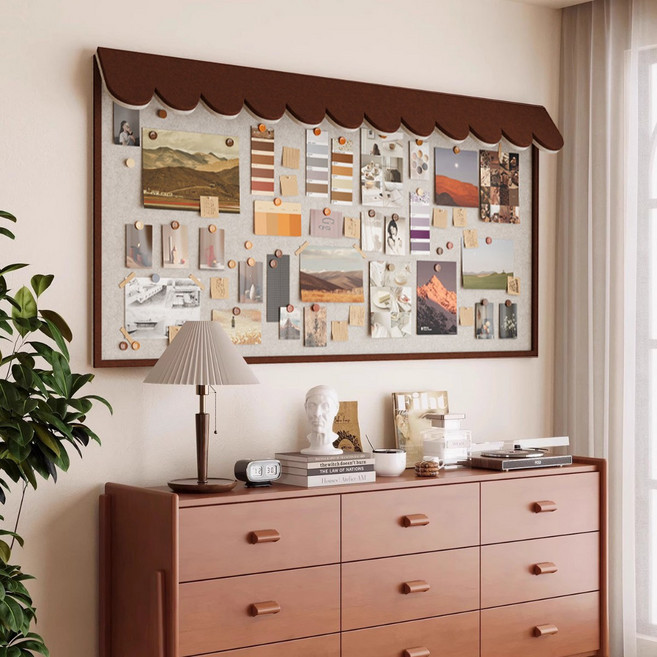 Fowod 부착식 펠트보드 DIY 카툰 포토월 제작+압정+벨크로 대형 게시판 어린이집 학교 사무실 안내판, 브라운 + 베이지