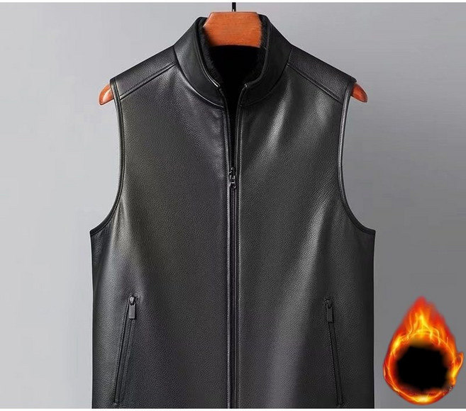 겨울 남성 캐주얼 가죽 베스트 보온 기모 가죽 자켓 데일리 민소매 레더 집업 조끼 레이어드룩 보온조끼