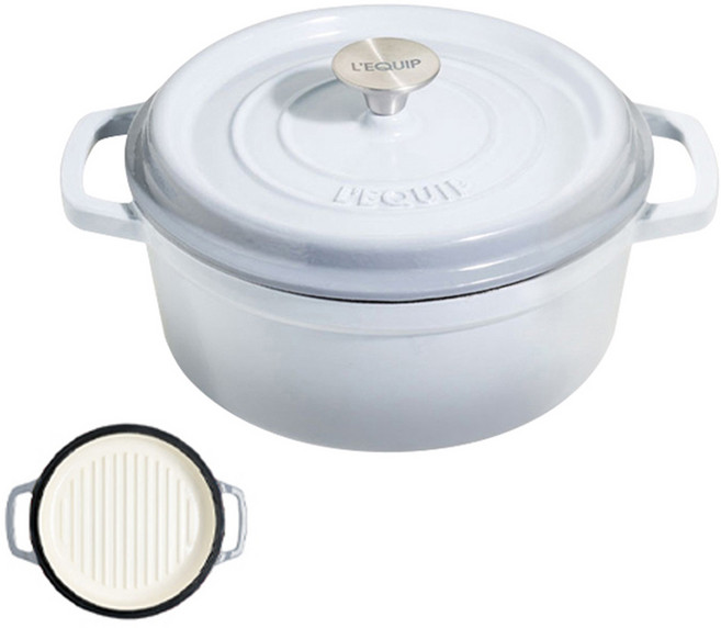 [리큅] 더치오븐 무쇠냄비 22cm LPI-22 (그릴 뚜껑 포함), 그레이, 1개