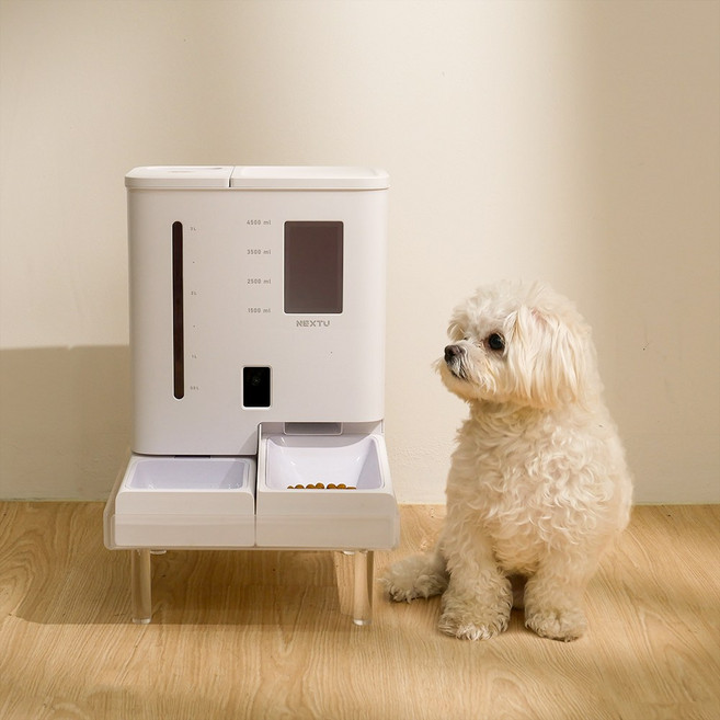 넥스트유 펫지니 올인원 반려묘 반려견 스마트캠 일체형 자동 급식기 급수기, 1개, 받침대 세트, 5L
