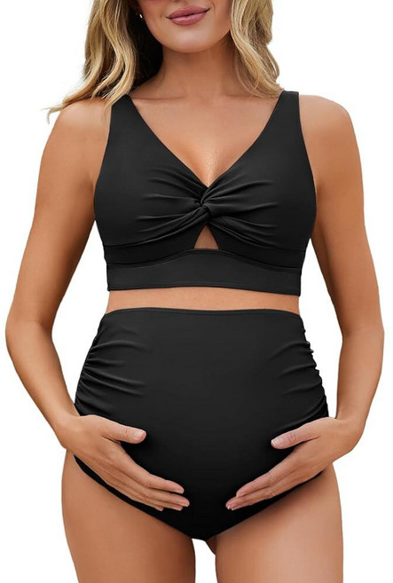 Summer Mae Twist Maternity Bikini Two Piece Pregnancy Swimsuits Cutout Bathing Suit High Waisted R