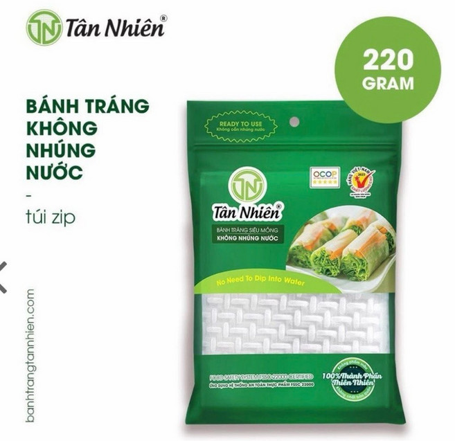 越南 Tân Nhiên （991 1DD1-1) 免沾水薄餅 220g 春捲皮 無防腐劑 無色素 越南方形薄餅, 1個