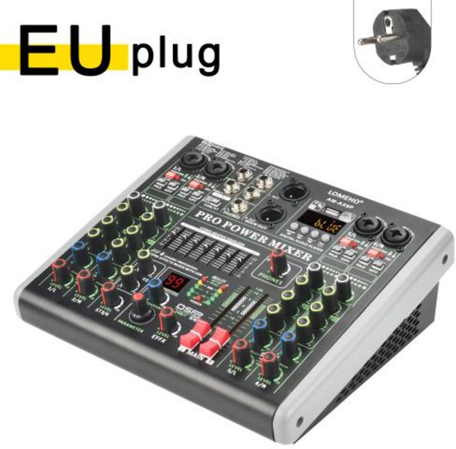 사운드 오디오 인터페이스 음향 믹서 LOMEHO 파워 앰프 6 채널 믹싱 48V USB PC 블루투스 DJ 테이블 2*100W, 1.EU Plug