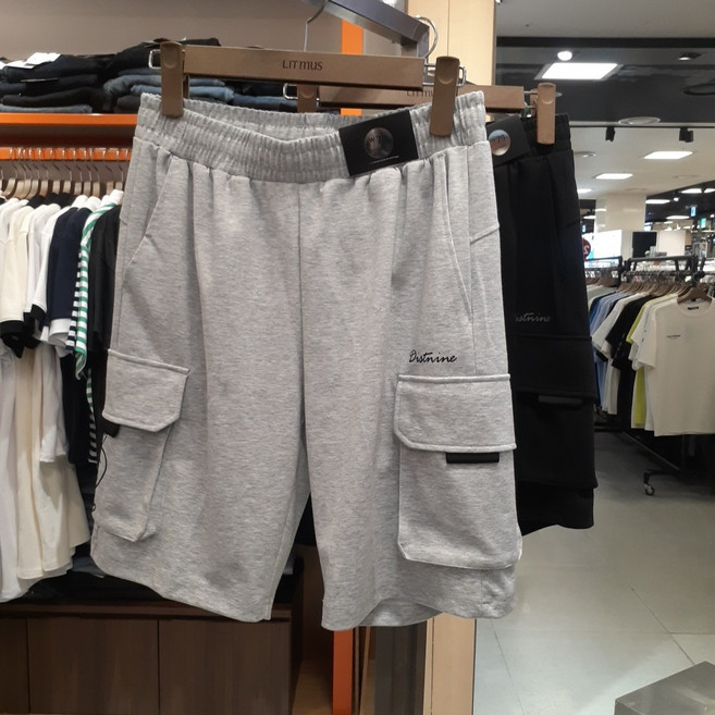 3층 리트머스 쿨 면 카고 포켓 5부 밴딩 공용 반바지 PU402O99