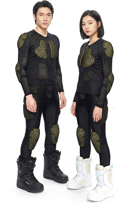 아머프로 스노우보드 스키 전신 보호복 상체 팔꿈치 무릎 엉덩이 보호대 상하의 세트, 1개, 블랙