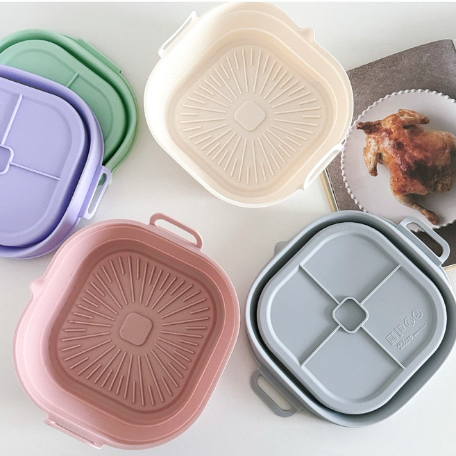 에어프라이 용기 접이식 실리콘 에어프라이어 전자레인지 오븐 5size, 1개, 연그레이
