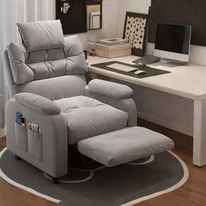 거실 독서용 1인 리클라이너 소파의자 사이드 수납포켓 휴식 체어, 그레이(H)