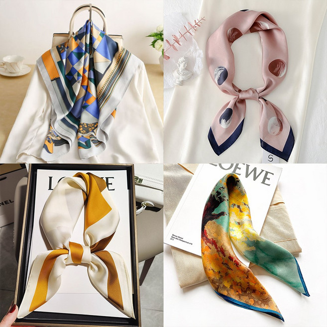 스카프 사각 쁘티 실크 양면